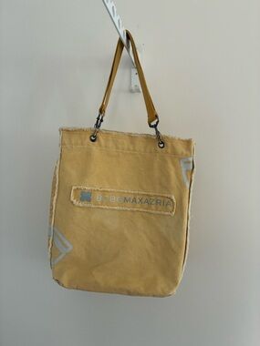 BCBGMaxAzria Mustard Canvas Tote with Logo Patch
